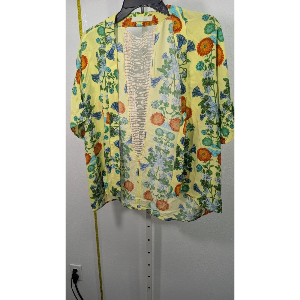 Dressbarn Yellow Floral Kimono‎ Cardigan Crochet Back Detail Womens Petite P
